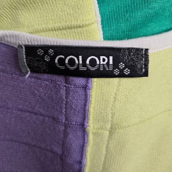 Y2K Colorblock Knit Bodycon Mini Dress Size S Colorful Sleeveless Yellow White - Picture 8 of 8